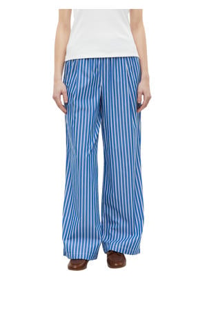 wide leg regular waist gestreepte casual broek blauw