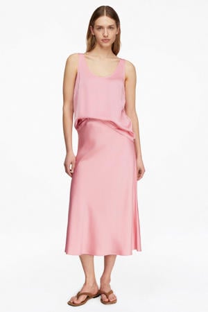 satijnen midi rok roze