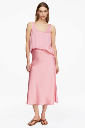 satijnen midi rok roze