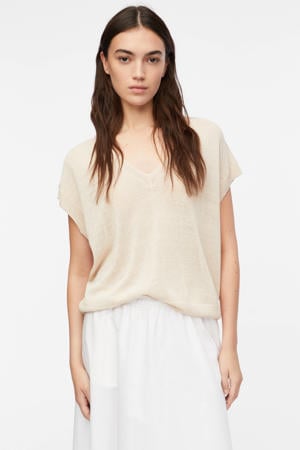 mouwloze top met linnen beige