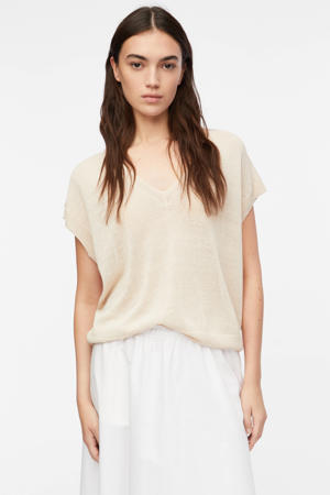 mouwloze top met linnen beige
