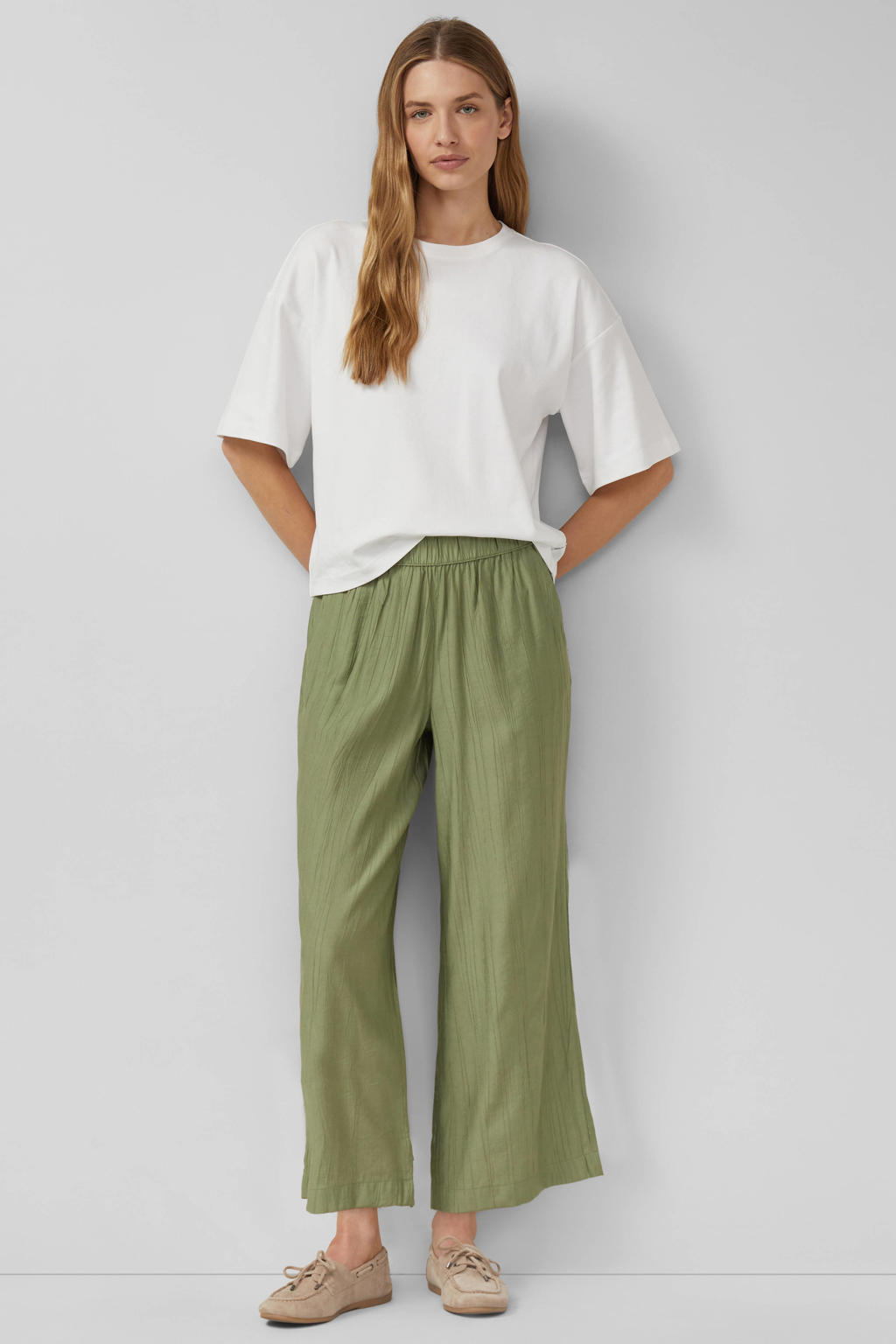 Kakikleurige dames s.Oliver wide leg high waist culotte van viscose met effen