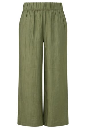 wide leg high waist culotte kaki met textuur