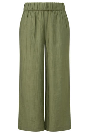 wide leg high waist culotte kaki met textuur
