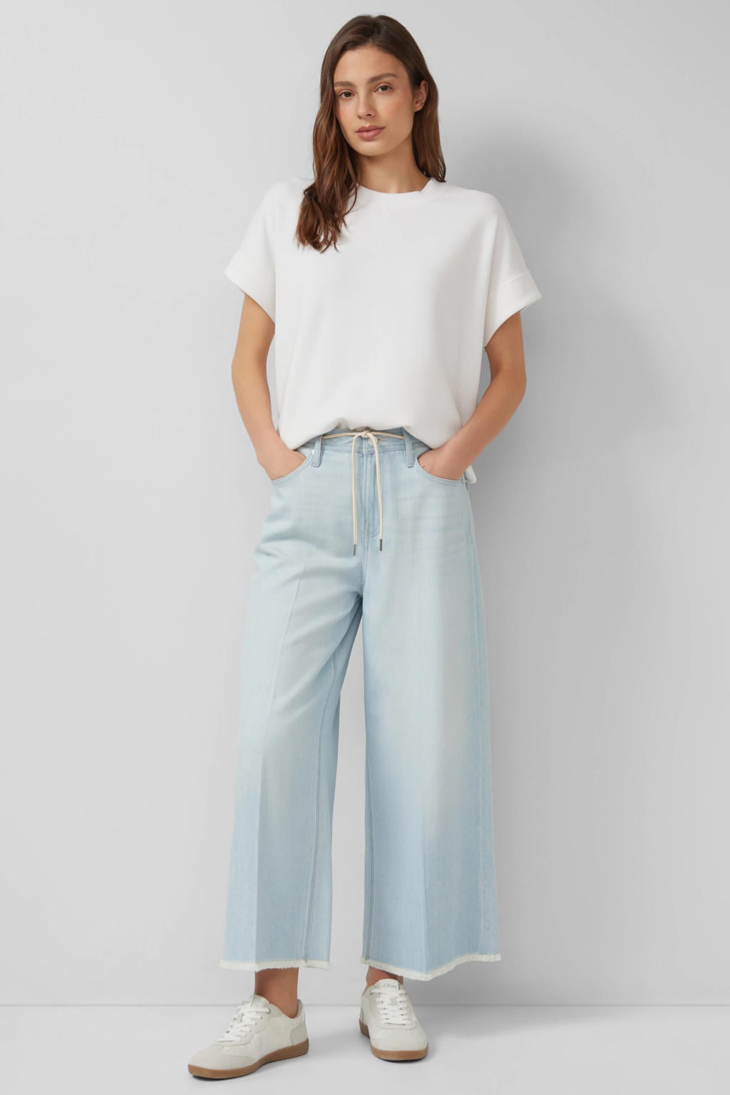 Light blue denim dames s.Oliver high waist wide leg jeans van denim met rits- en knoopsluiting en effen