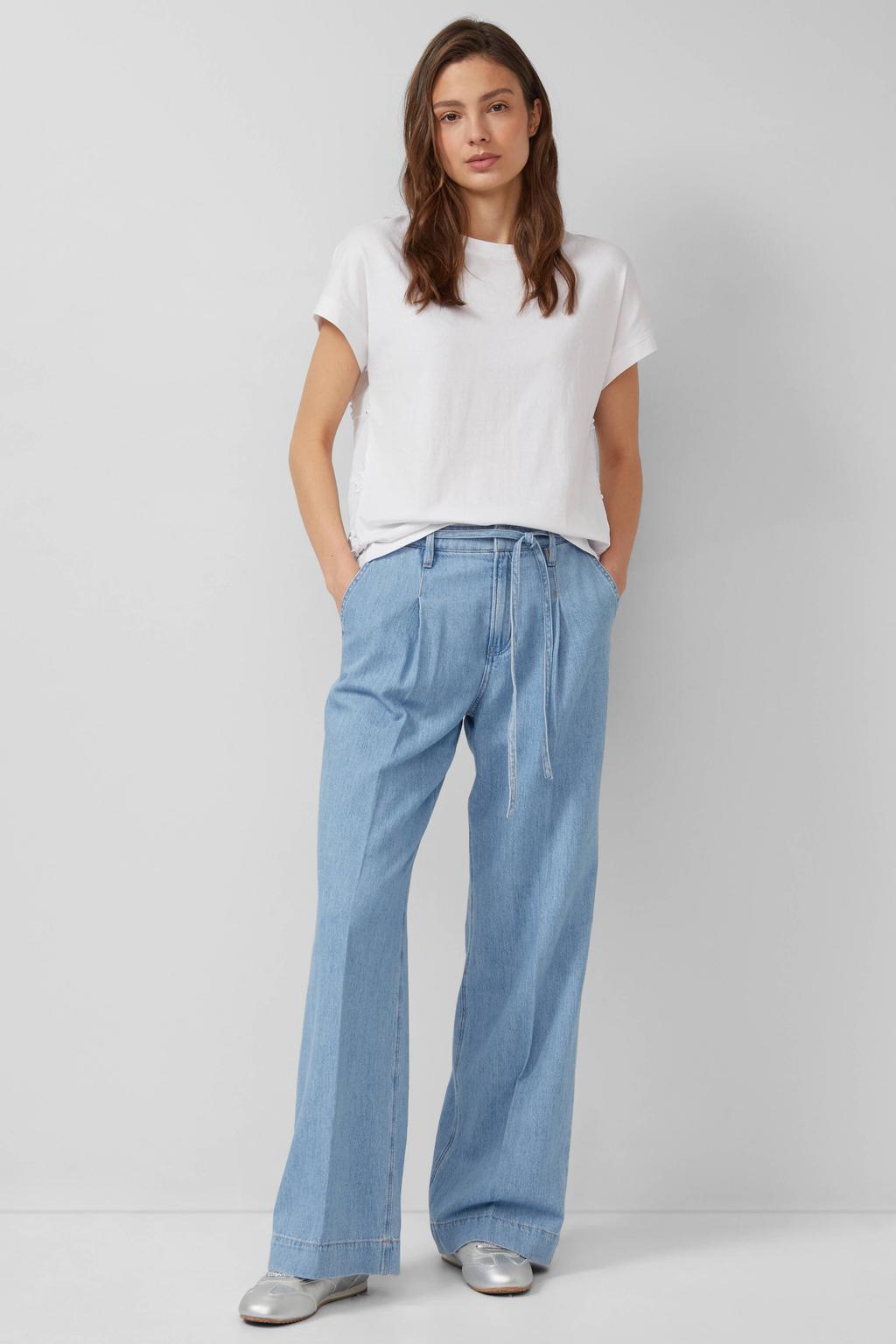 Light blue denim dames s.Oliver wide leg jeans van denim met rits- en knoopsluiting en effen