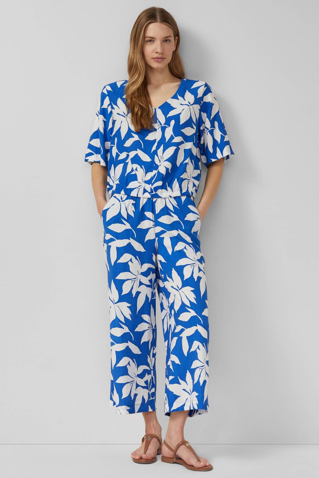 s.Oliver wide leg high waist culotte blauw met textuur