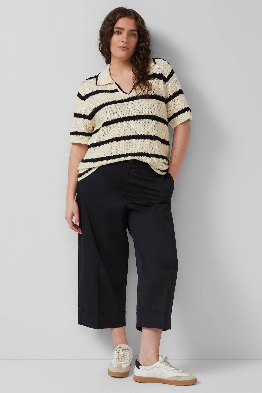 Zwarte dames s.Oliver Curve wide leg high waist culotte van katoen met rits- en knoopsluiting en effen