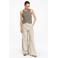 comma wide leg high waist broek met linnen beige