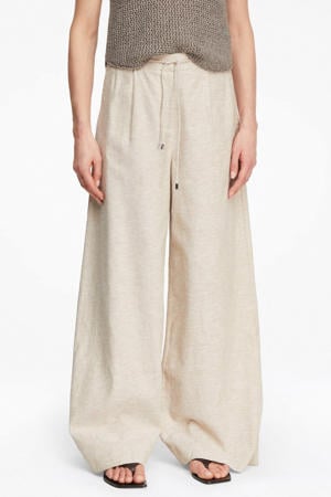 wide leg high waist broek met linnen beige