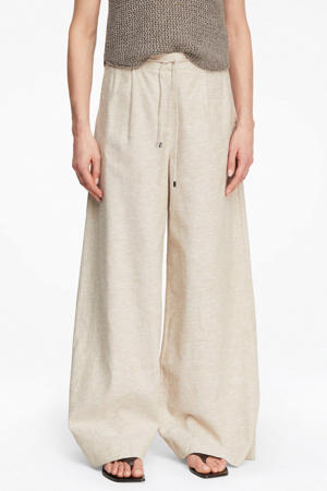 wide leg high waist broek met linnen beige