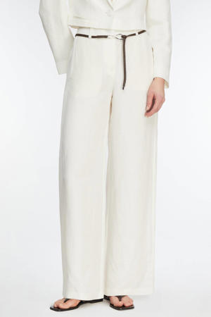 wide leg high waist casual broek met linnen wit