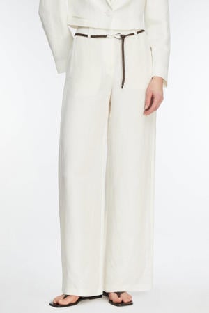 wide leg high waist casual broek met linnen wit