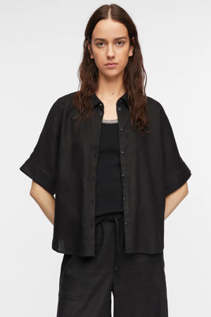 blouse met linnen zwart