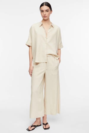 linnen wide leg broek - beige
