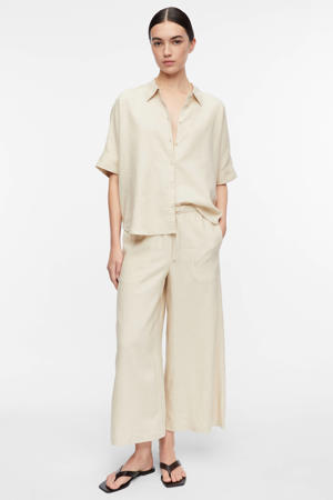 linnen wide leg broek - beige