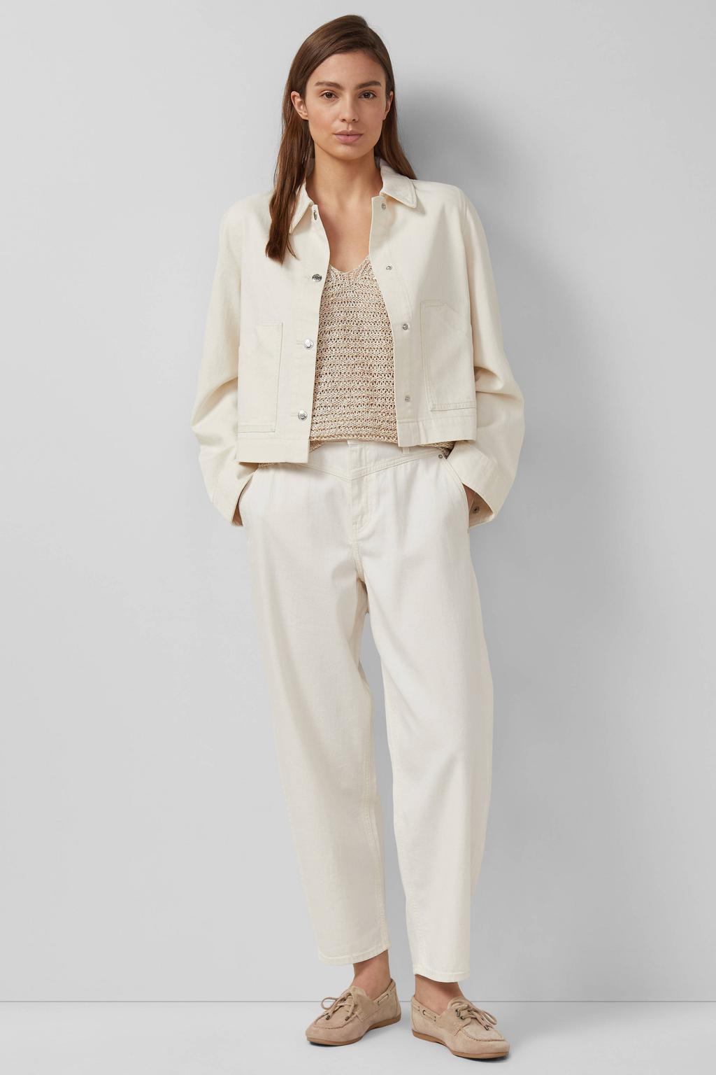 Beige dames s.Oliver spijkerjas van denim met effen, lange mouwen, klassieke kraag en knoopsluiting