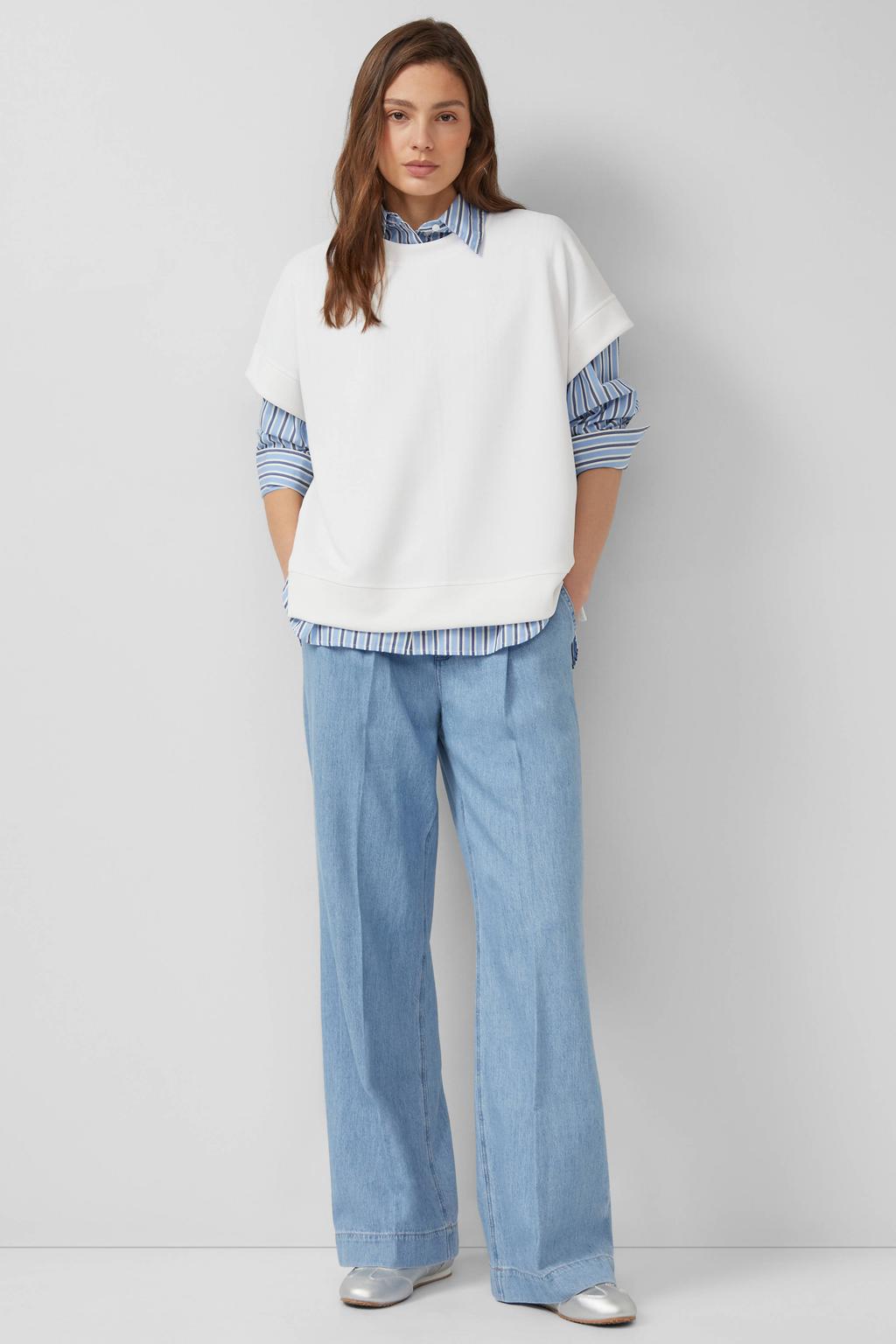 Witte dames s.Oliver sweater van modal met effen, korte mouwen en ronde hals