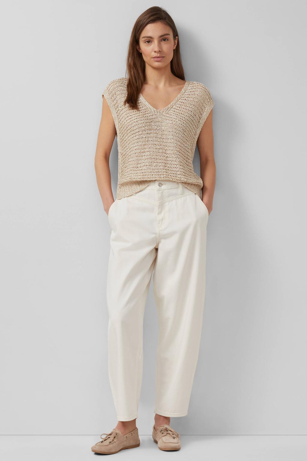Beige dames s.Oliver high waist cropped jeans van denim met rits- en knoopsluiting en effen