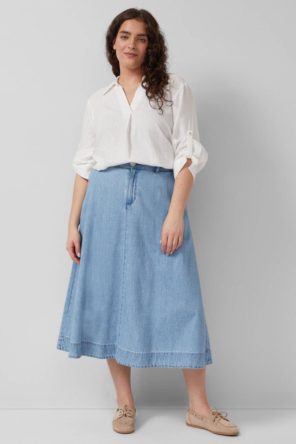 Ecru dames s.Oliver Curve blouse van linnen met effen, driekwart mouwen, klassieke kraag en knoopsluiting