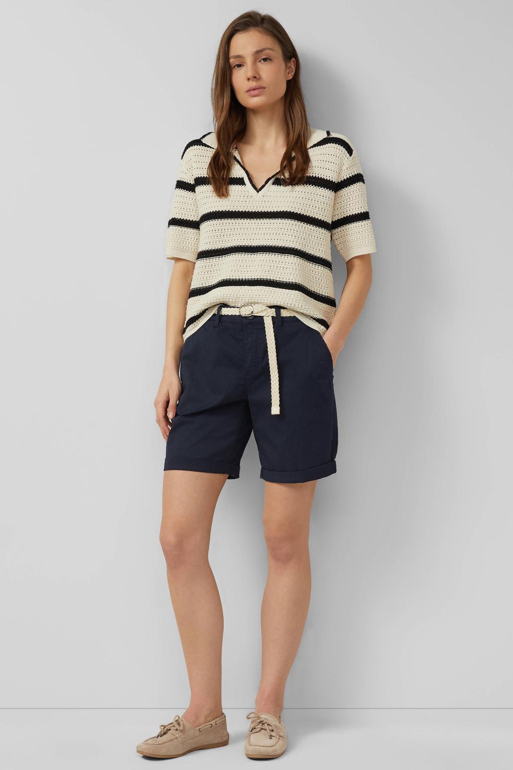Donkerblauwe dames s.Oliver regular waist chino short van katoen met rits- en knoopsluiting en effen