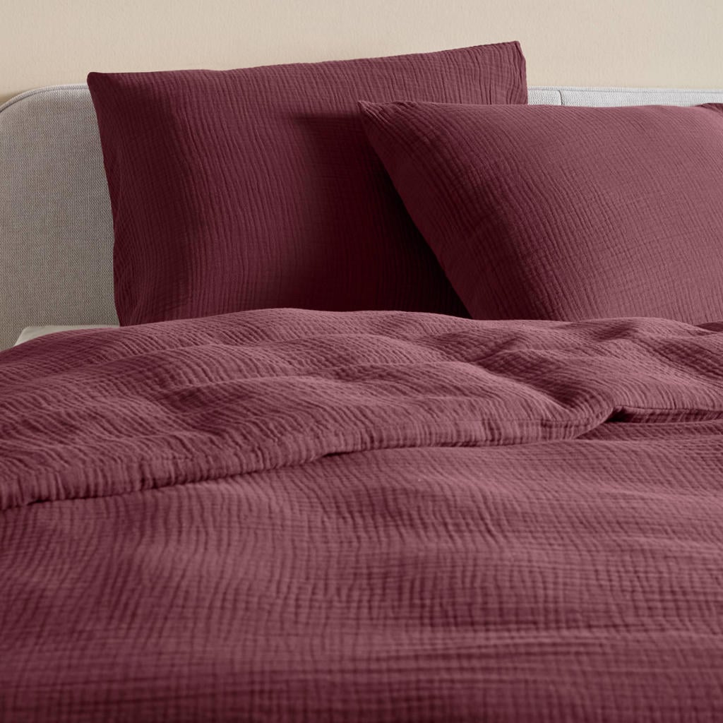 NOUS Living mousseline lits-jumeaux dekbedovertrek 240x220 cm - donkerrood