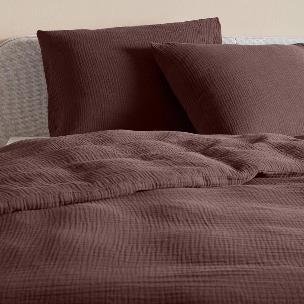 NOUS Living mousseline 2-persoons dekbedovertrek 200x200 cm - donkerbruin