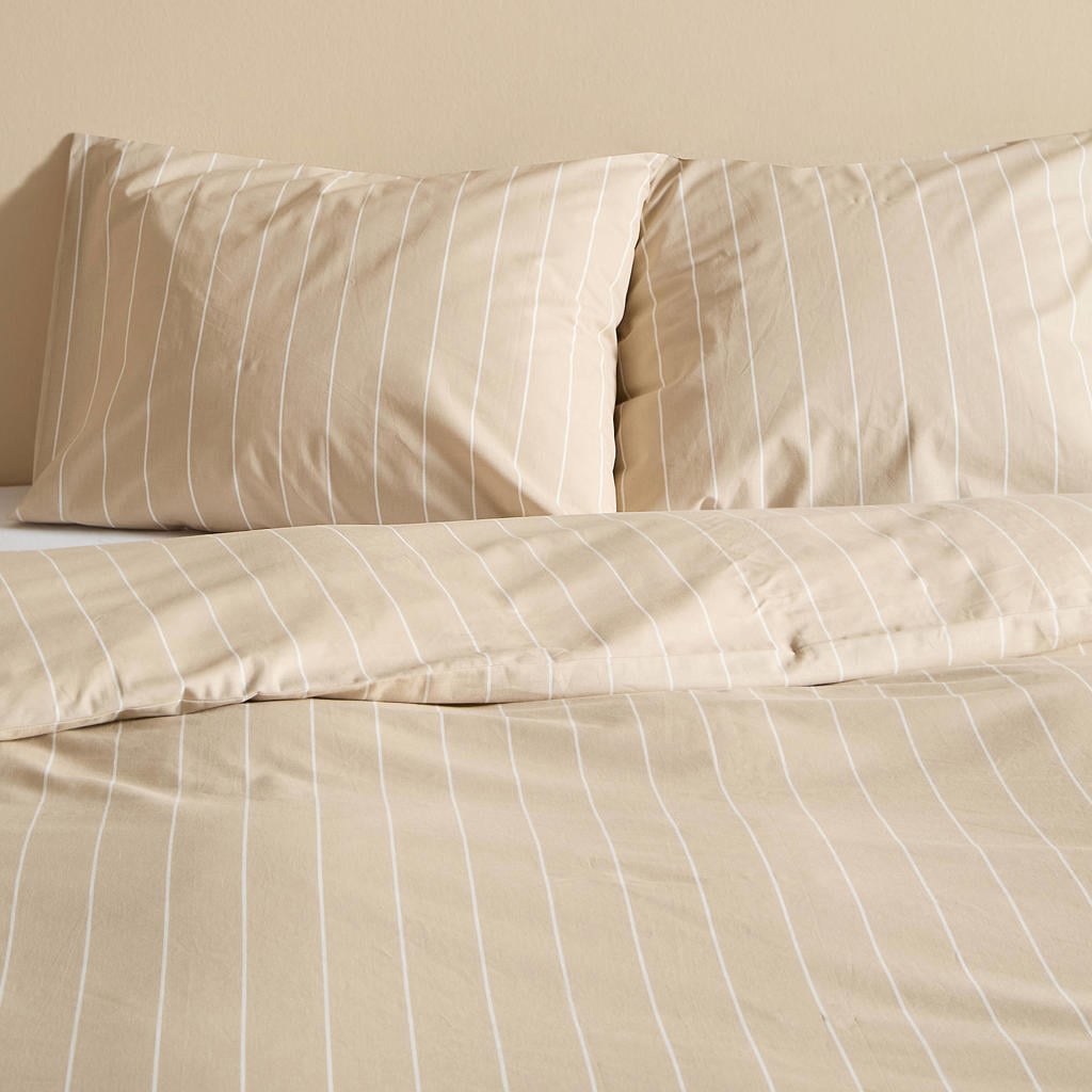 NOUS Living katoenen gestreepte 1-persoons dekbedovertrek 140x200 cm - zand/offwhite