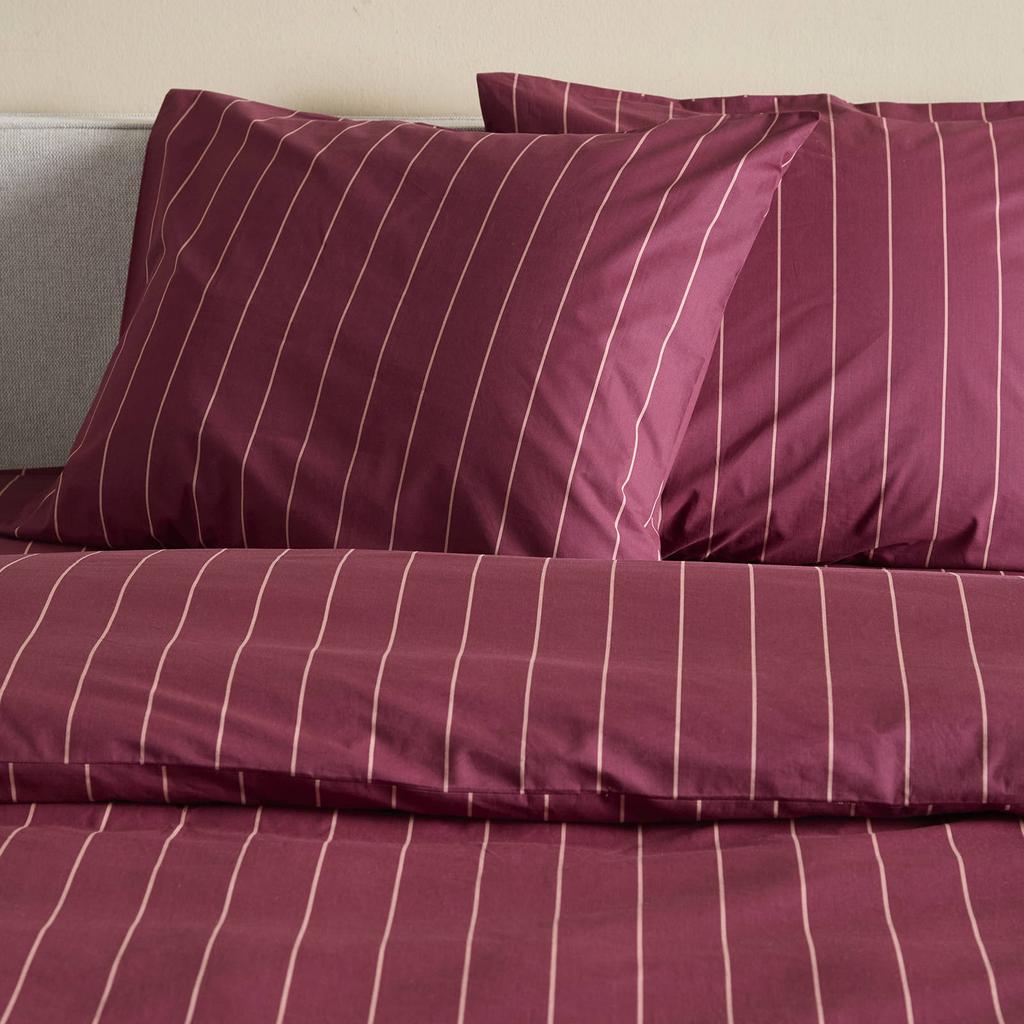 NOUS Living katoenen gestreepte lits-jumeaux dekbedovertrek 240x220 cm - donkerrood/roze