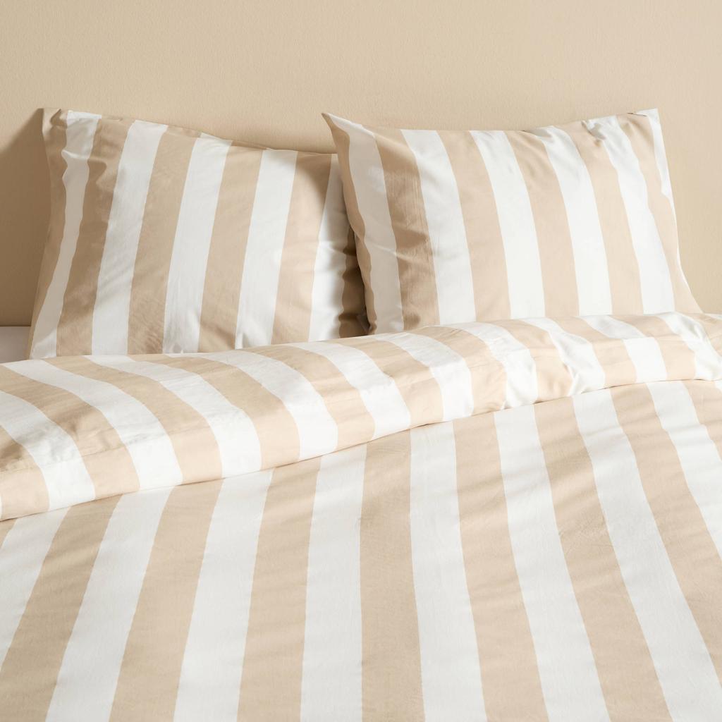 NOUS Living katoenen gestreepte lits-jumeaux dekbedovertrek 240x220 cm - zand/offwhite
