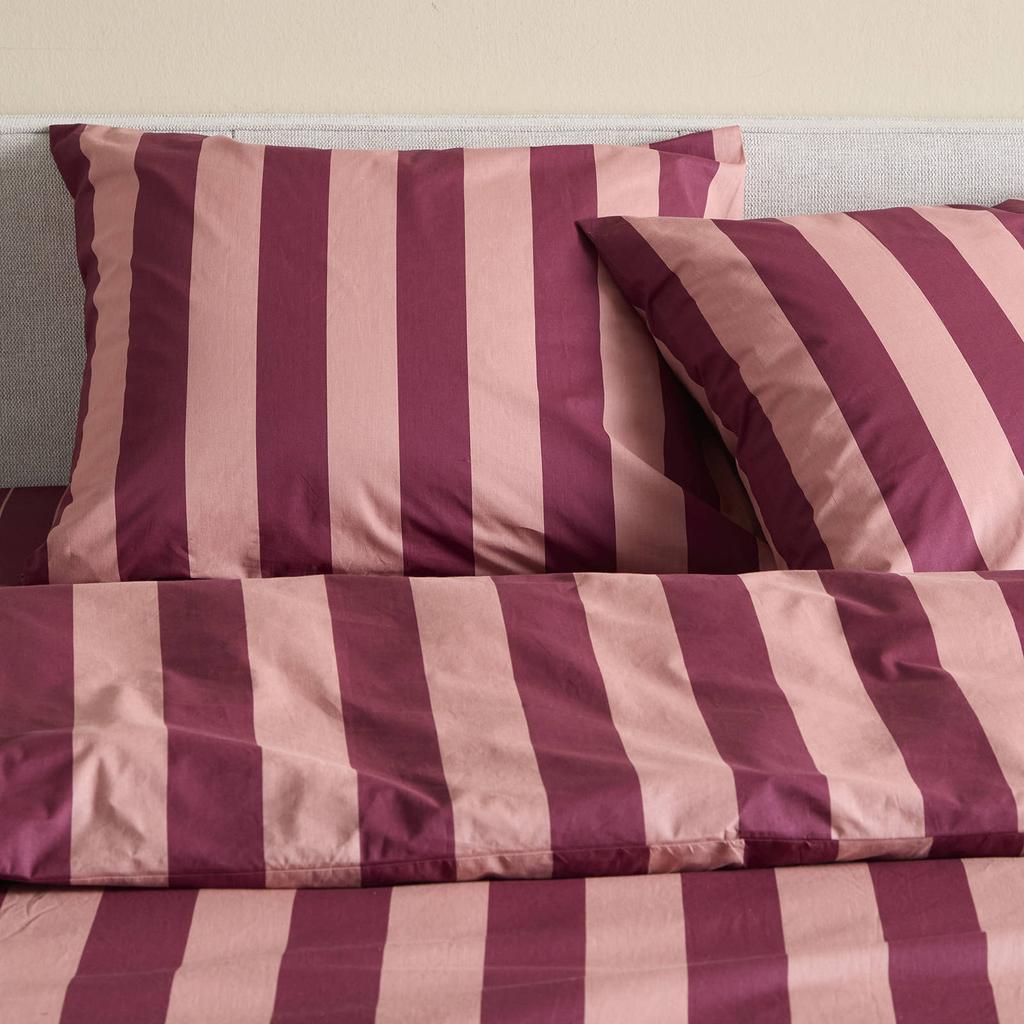 NOUS Living katoenen gestreepte lits-jumeaux dekbedovertrek 240x220 cm - donkerrood/roze