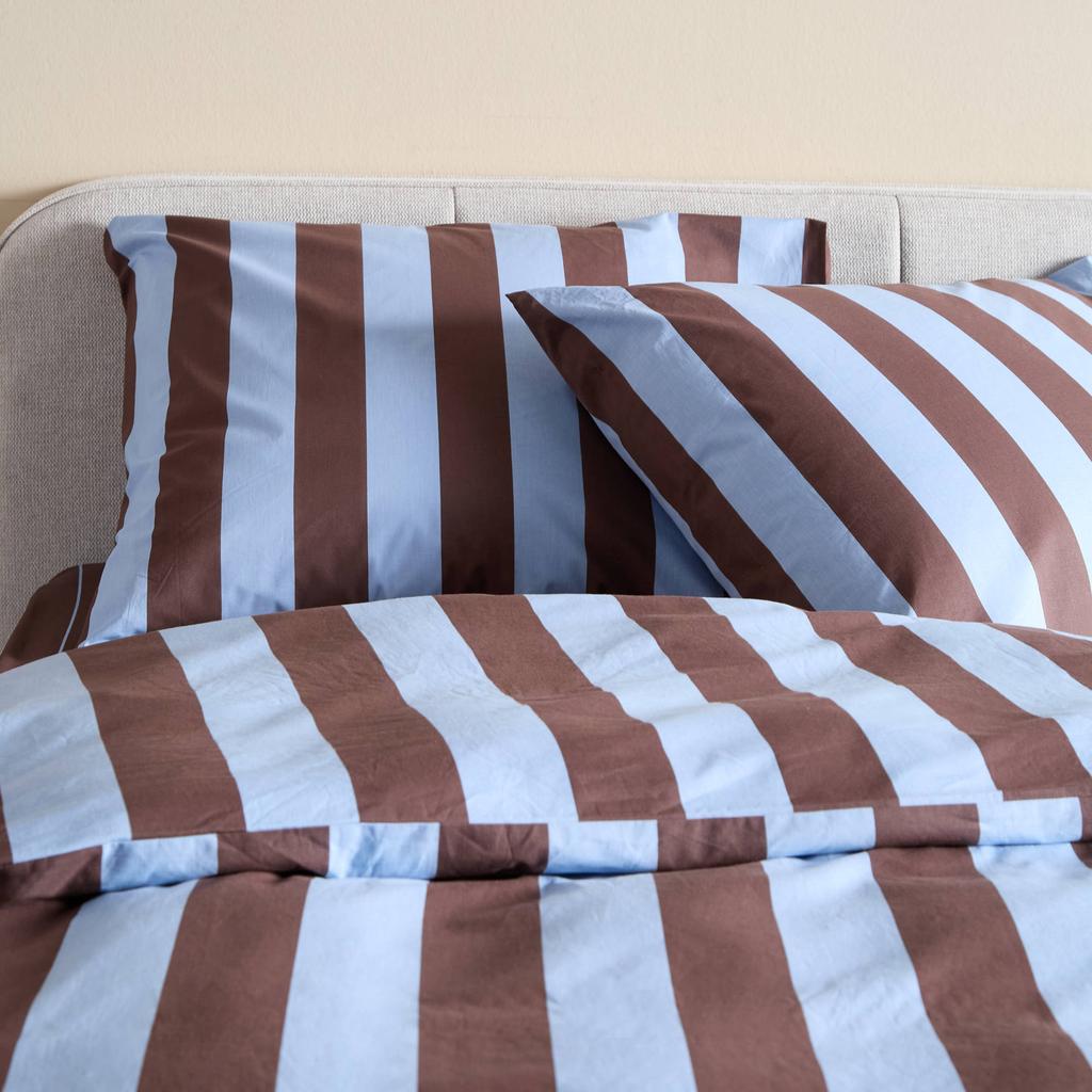NOUS Living katoenen gestreepte 2-persoons dekbedovertrek 200x200 cm - donkerbruin/blauw