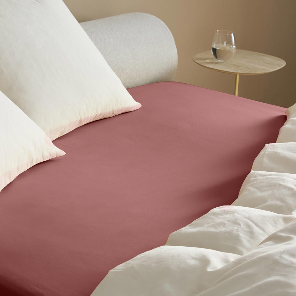 NOUS Living percale katoenen hoeslaken (tot 25 cm) - donkerroze
