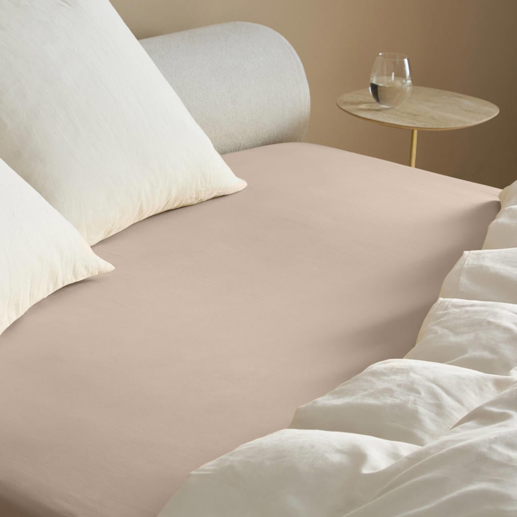 NOUS Living percale katoenen hoeslaken (tot 25 cm) - zand