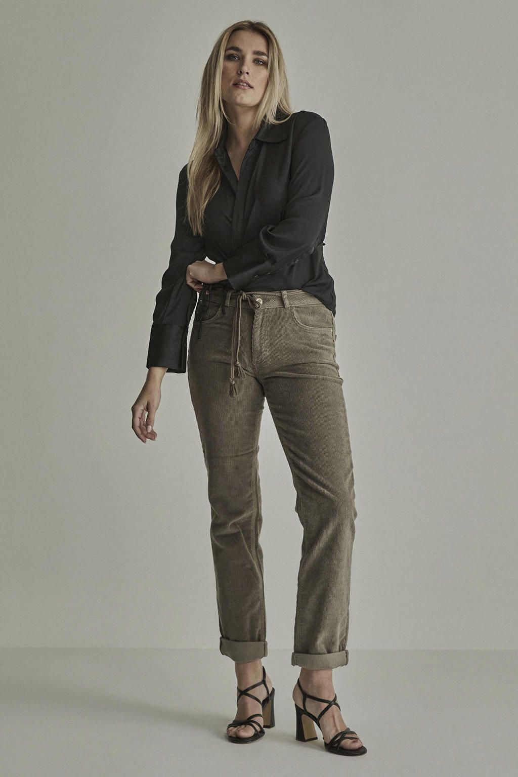 Groene dames Para Mi slim fit corduroy broek met effen