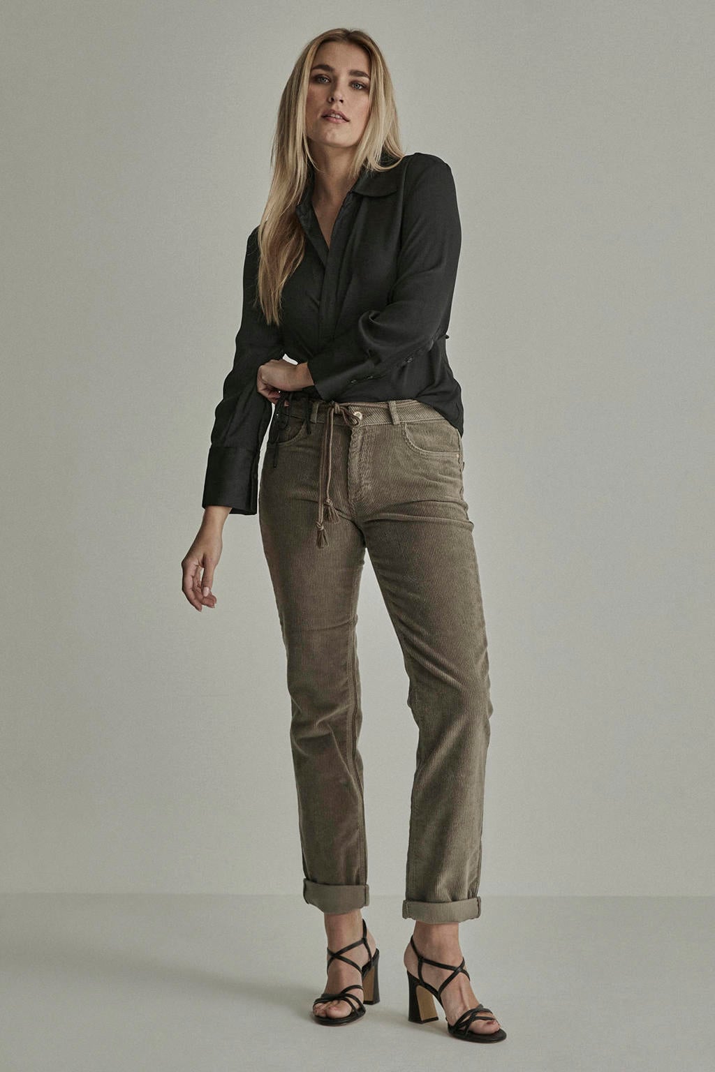 Groene dames Para Mi slim fit corduroy broek met effen