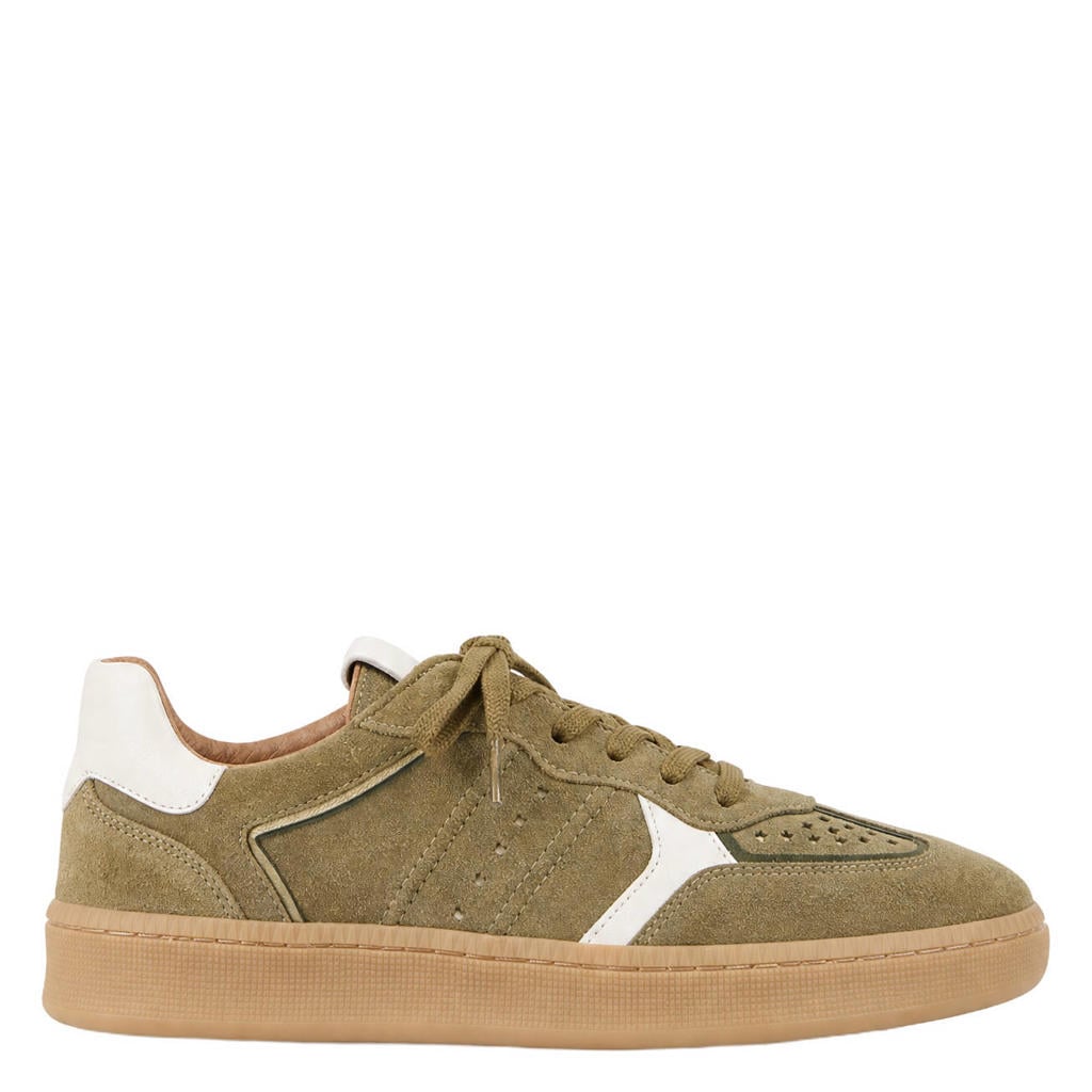 Groene dames DWRS Mirabel leren sneakers van suède met veters