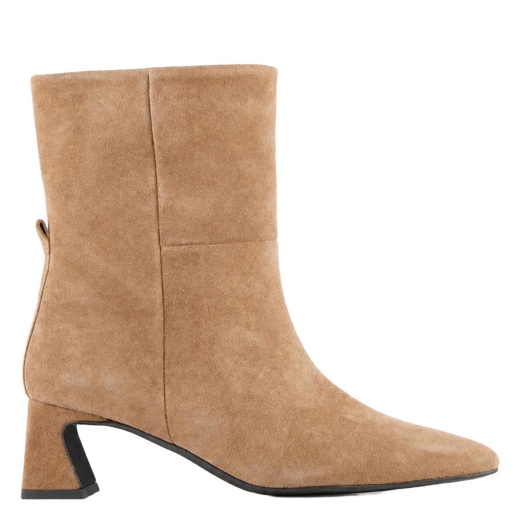 DWRS leren enkellaarzen met blokhak - beige