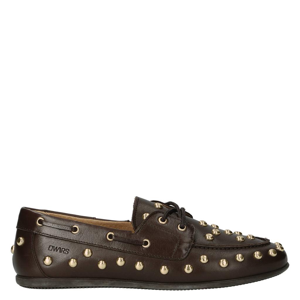 Donkerblauwe dames DWRS LATTY big studs leren bootschoenen met print -