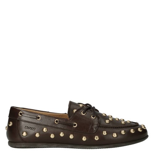 DWRS LATTY big studs leren bootschoenen met print donkerbruin