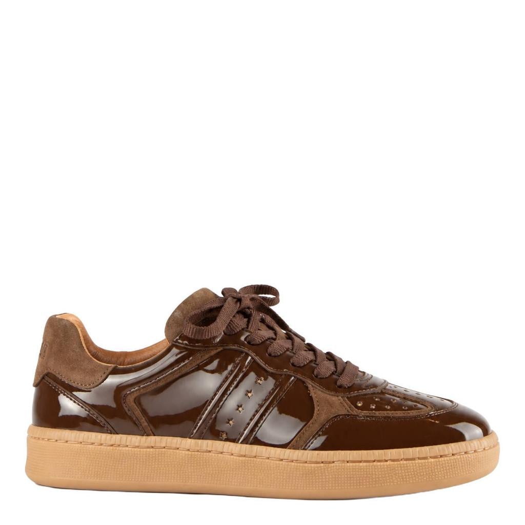 DWRS Mirabel verniz suede leren sneakers donkerbruin