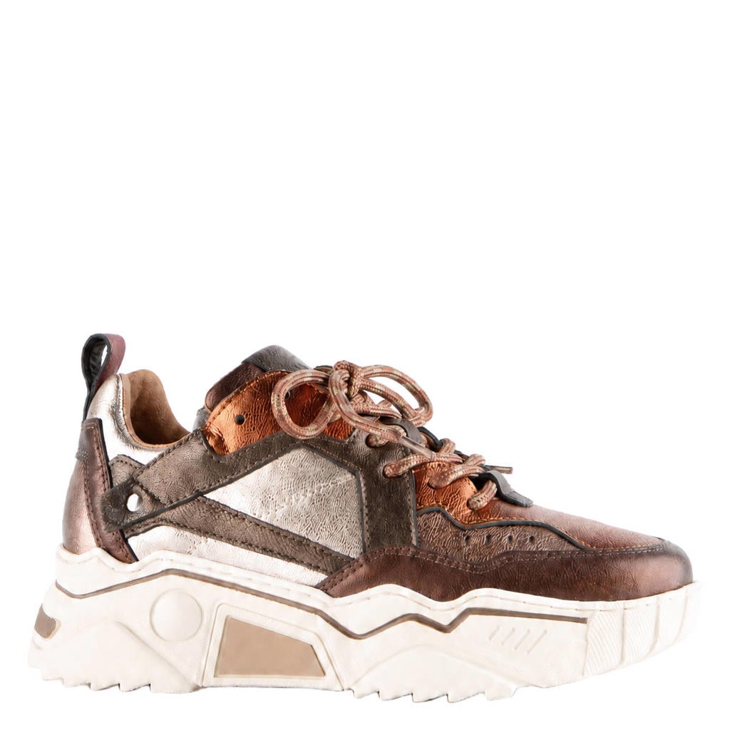 Donkerblauwe dames DWRS Pluto leren sneakers chunky met veters