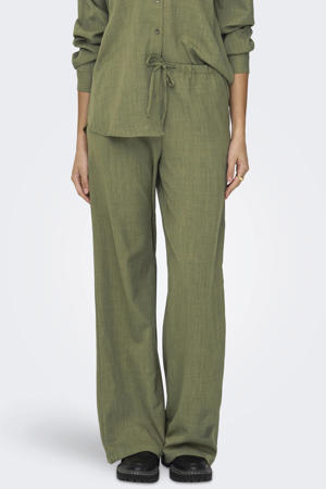 wide leg regular waist casual broek olijfgroen