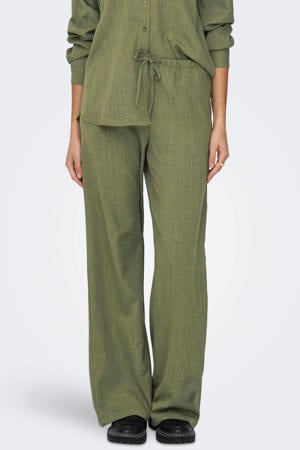 wide leg regular waist casual broek olijfgroen