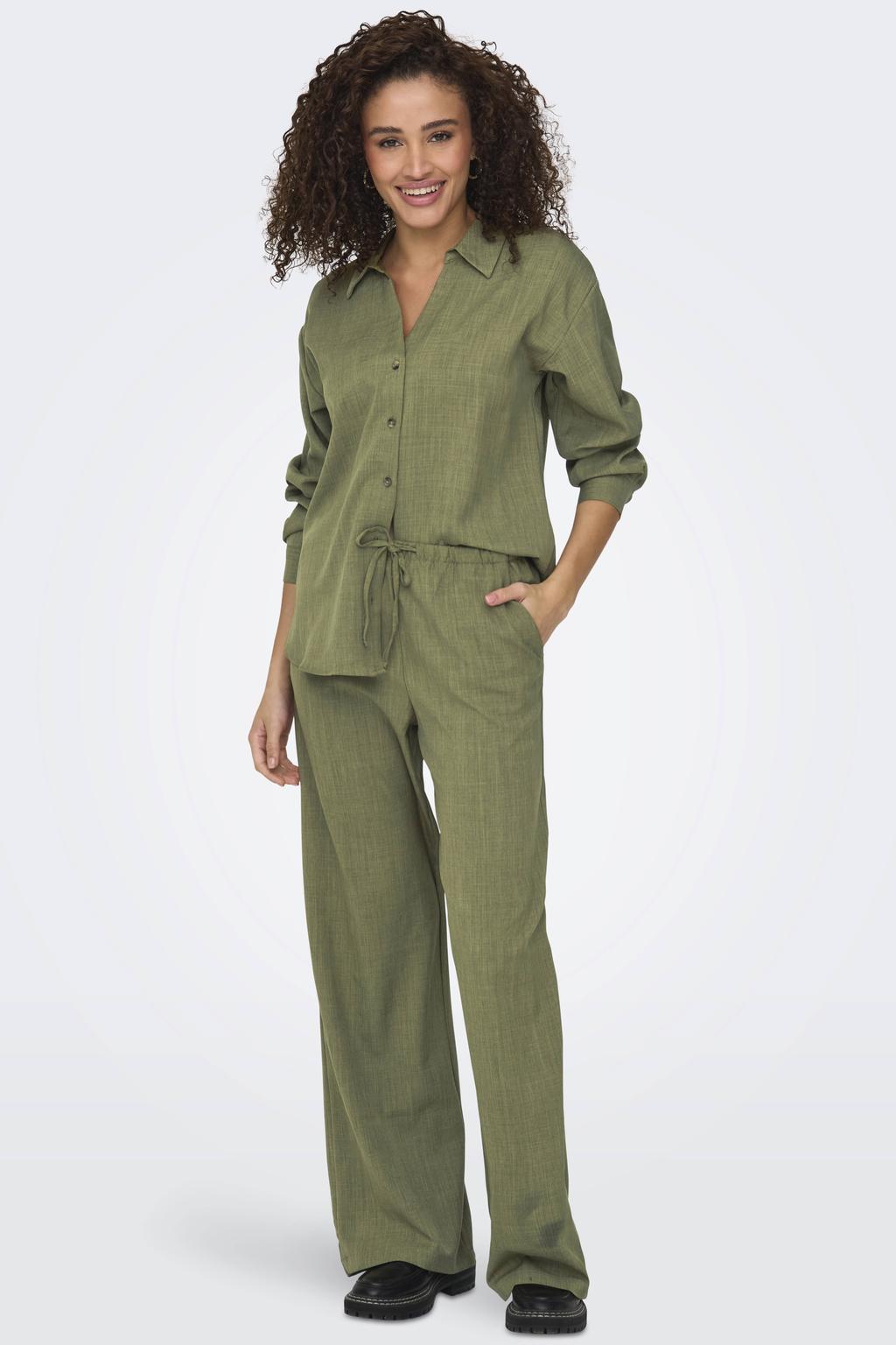 Olijfgroene dames JDY wide leg regular waist casual broek met effen