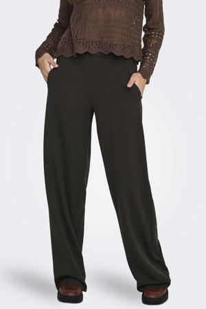 wide leg high waist casual broek donkerbruin