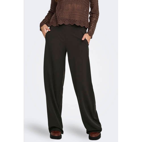 JDY wide leg high waist casual broek donkerbruin afbeelding