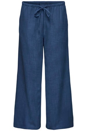 wide leg regular waist casual broek dark blue denim