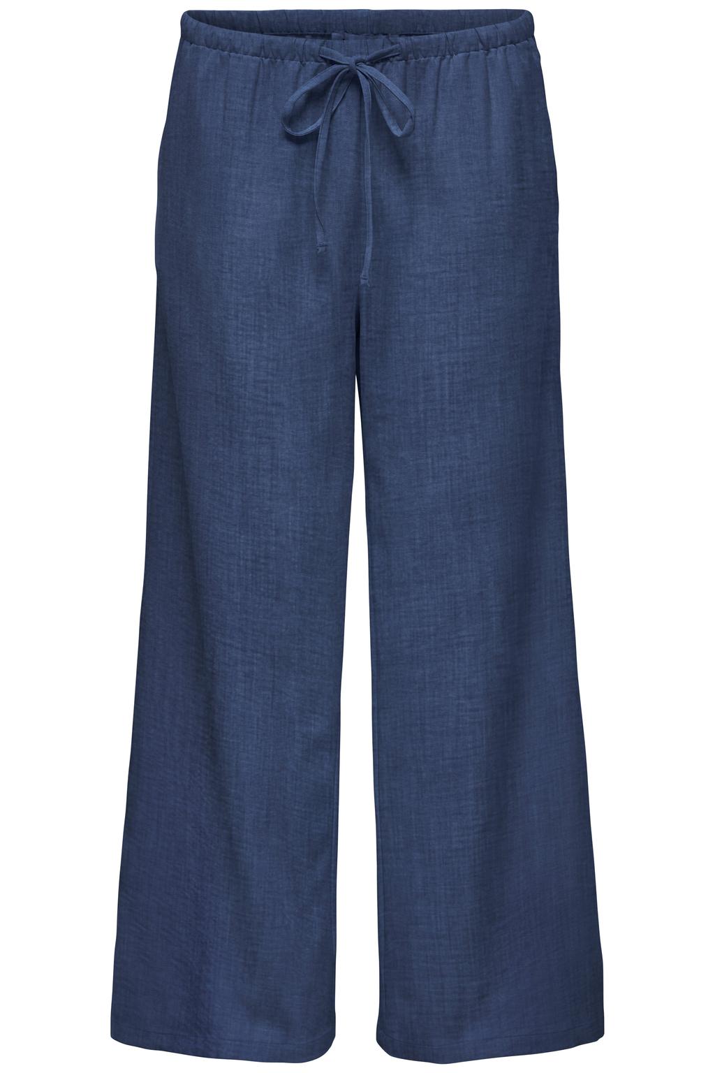 Dark blue denim dames JDY wide leg regular waist casual broek dark blue met effen