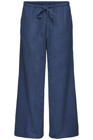 wide leg regular waist casual broek dark blue denim
